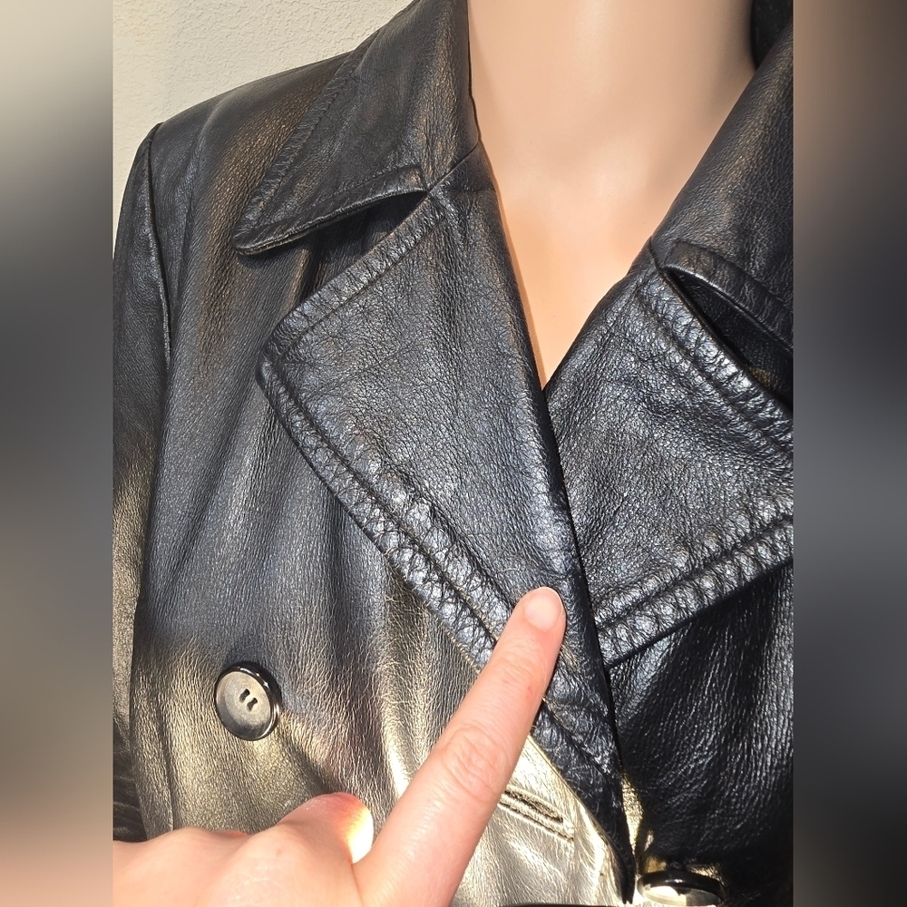 Colebrook Jacket Black Leather Double Breasted Collared Pockets Lined Size S - Picture 5 of 13